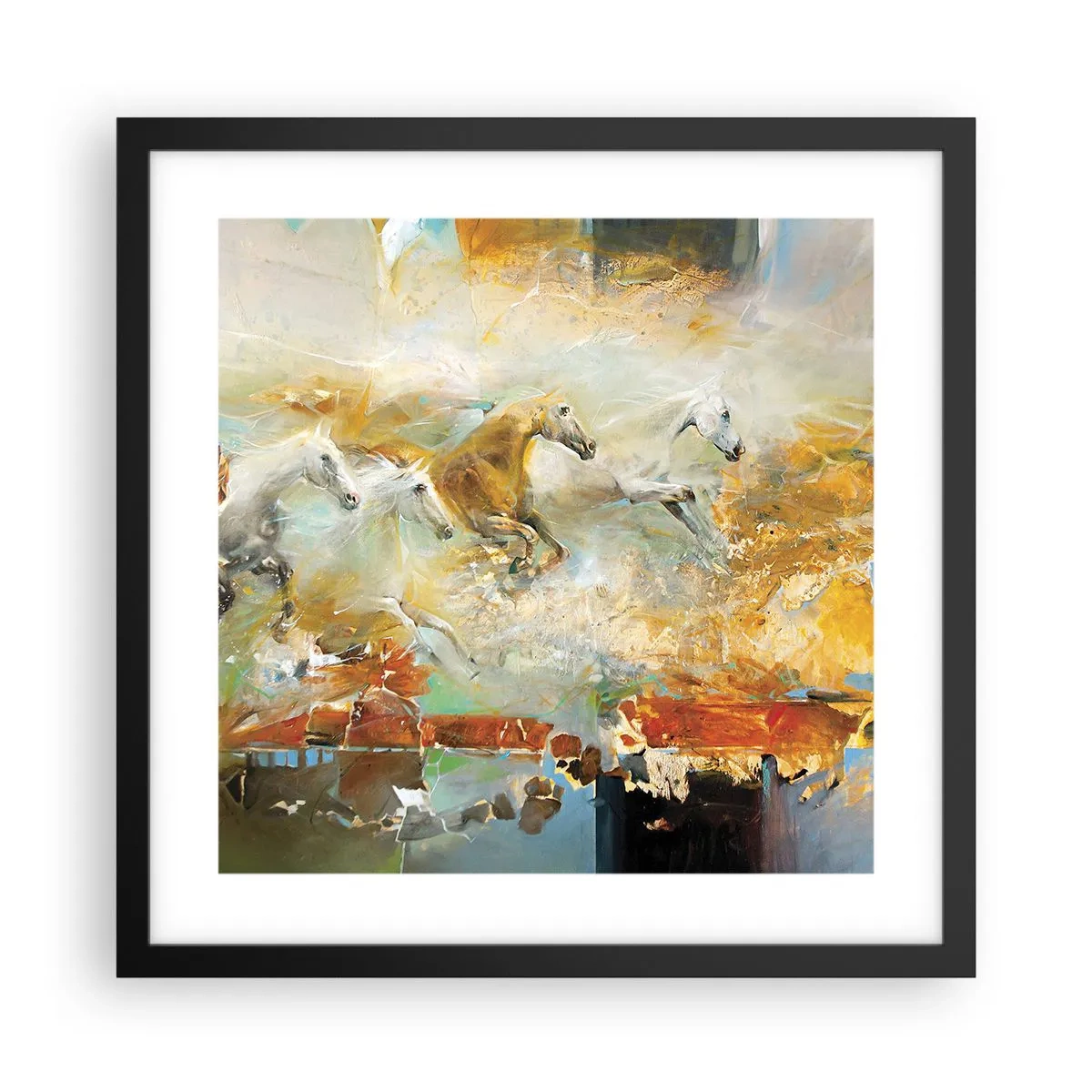 Plakat i sort ramme - Galopperer gennem lyset - 40x40 cm
