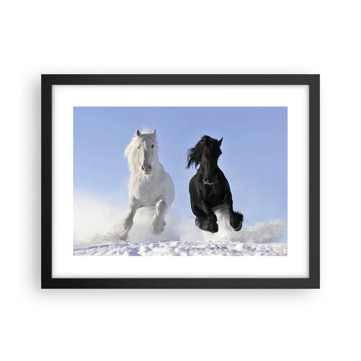 Plakat i sort ramme - Sort og hvid galop - 40x30 cm