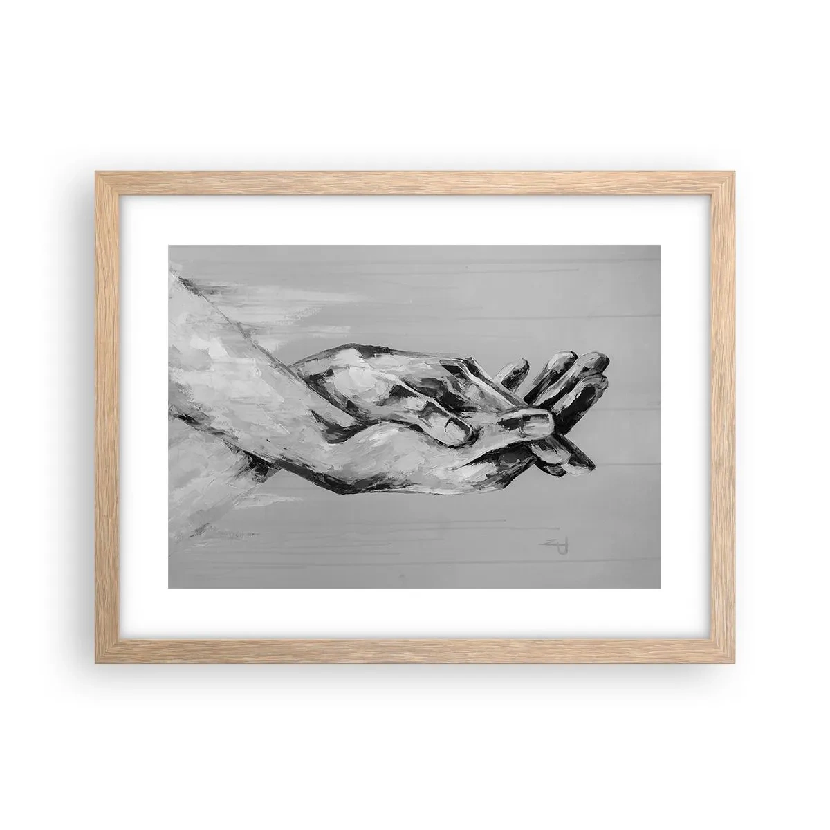 Plakat i ramme af lyst egetræ - Begyndelsen ... - 40x30 cm