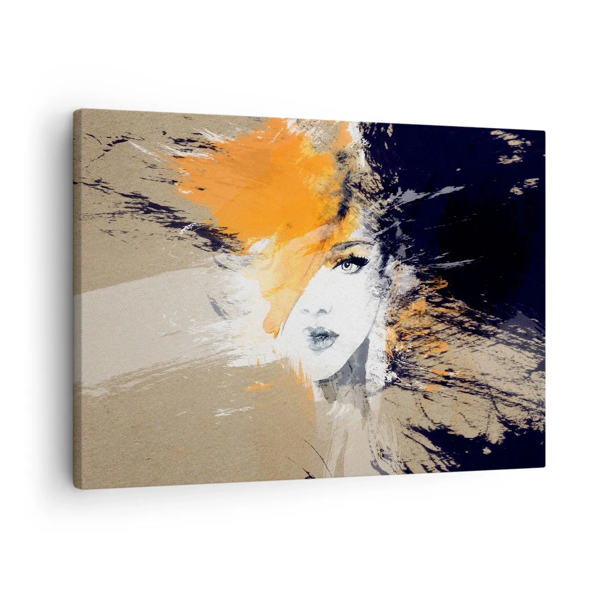 Lærredstryk - Billede på lærred - Abstrakt portræt af en kvinde med intense farver - 70x50cm - Og det bliver let - Moderne vægdekoration til stue og soveværelse ARTTOR