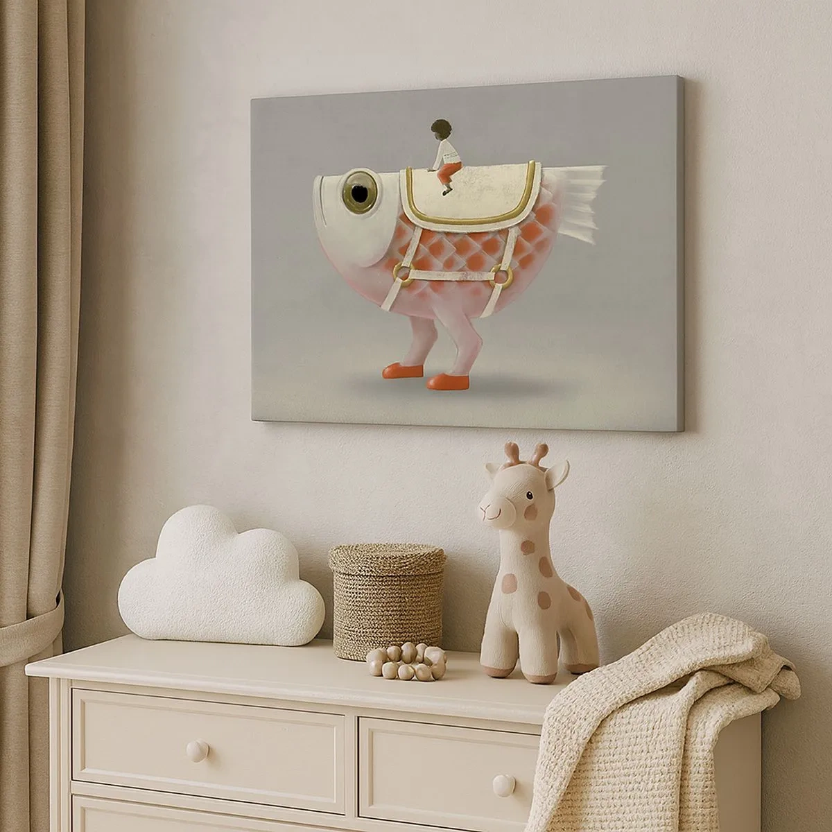 Lærredstryk - Billede på lærred - En flot fiskerytter med ben og sadel - 70x50cm - Rybonski rytter - Moderne vægdekoration til stue og soveværelse ARTTOR