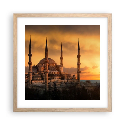 Plakat i ramme af lyst egetræ - Gud er stor - 40x40 cm