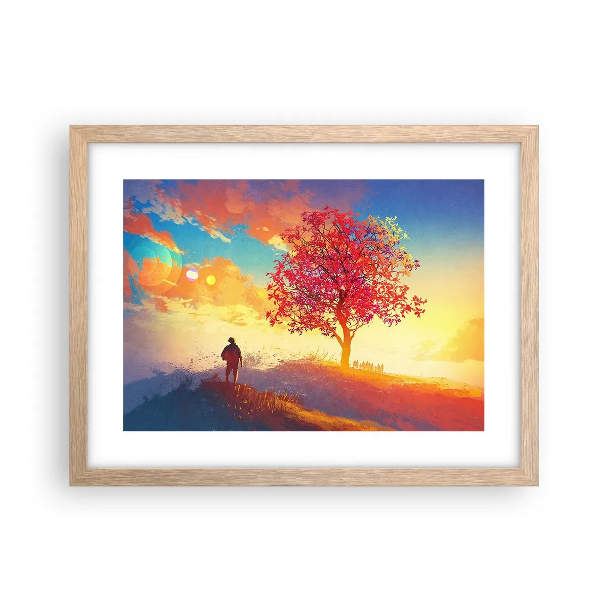 Plakat i ramme af lyst egetræ - Pilgrim på bestemmelsesstedet - 40x30 cm