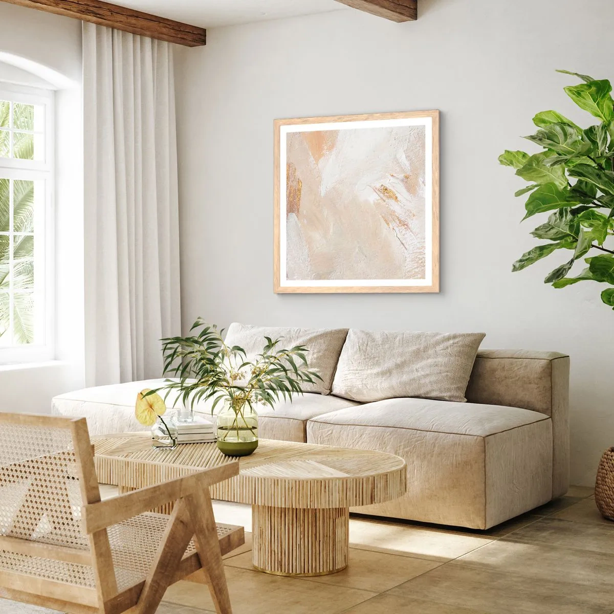 Plakat i ramme af lyst egetræ - Pastelkomposition - 60x60 cm