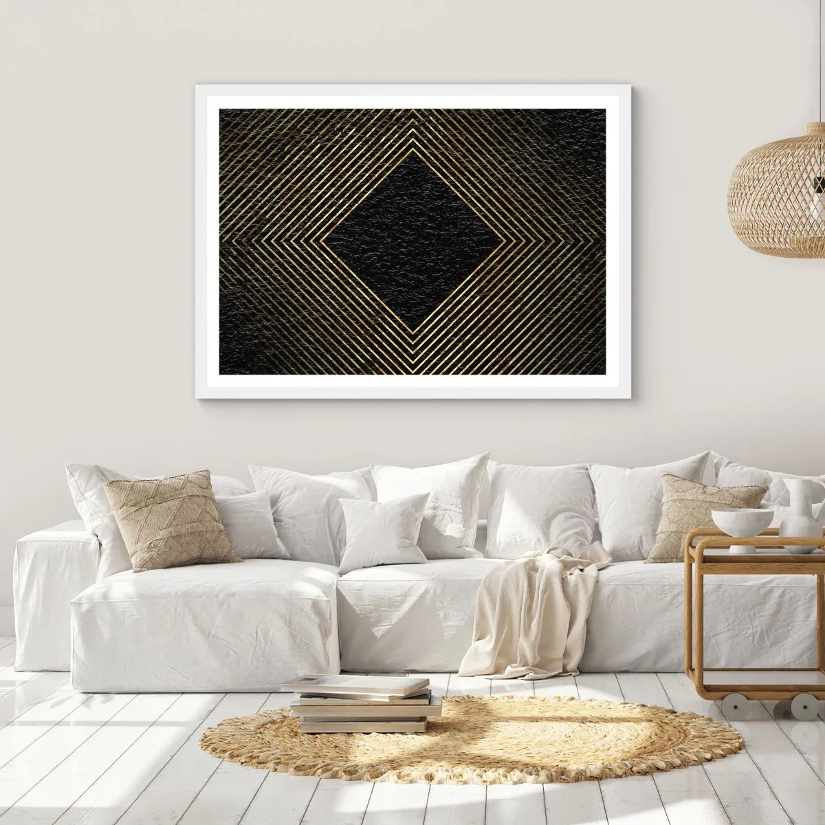 Plakat i hvid ramme - Geometri i glamour-stil - 100x70 cm