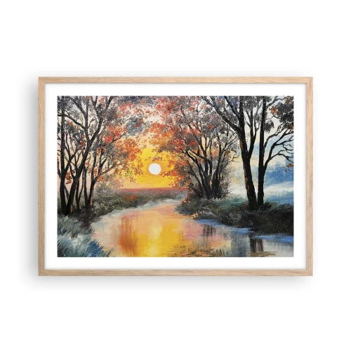 Plakat i ramme af lyst egetræ - Efterårs atmosfære - 70x50 cm