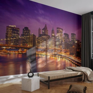 Fototapet Premium Sand - Lilla og gylden Manhattan - By, New York, Arkitektur - 400x280 cm