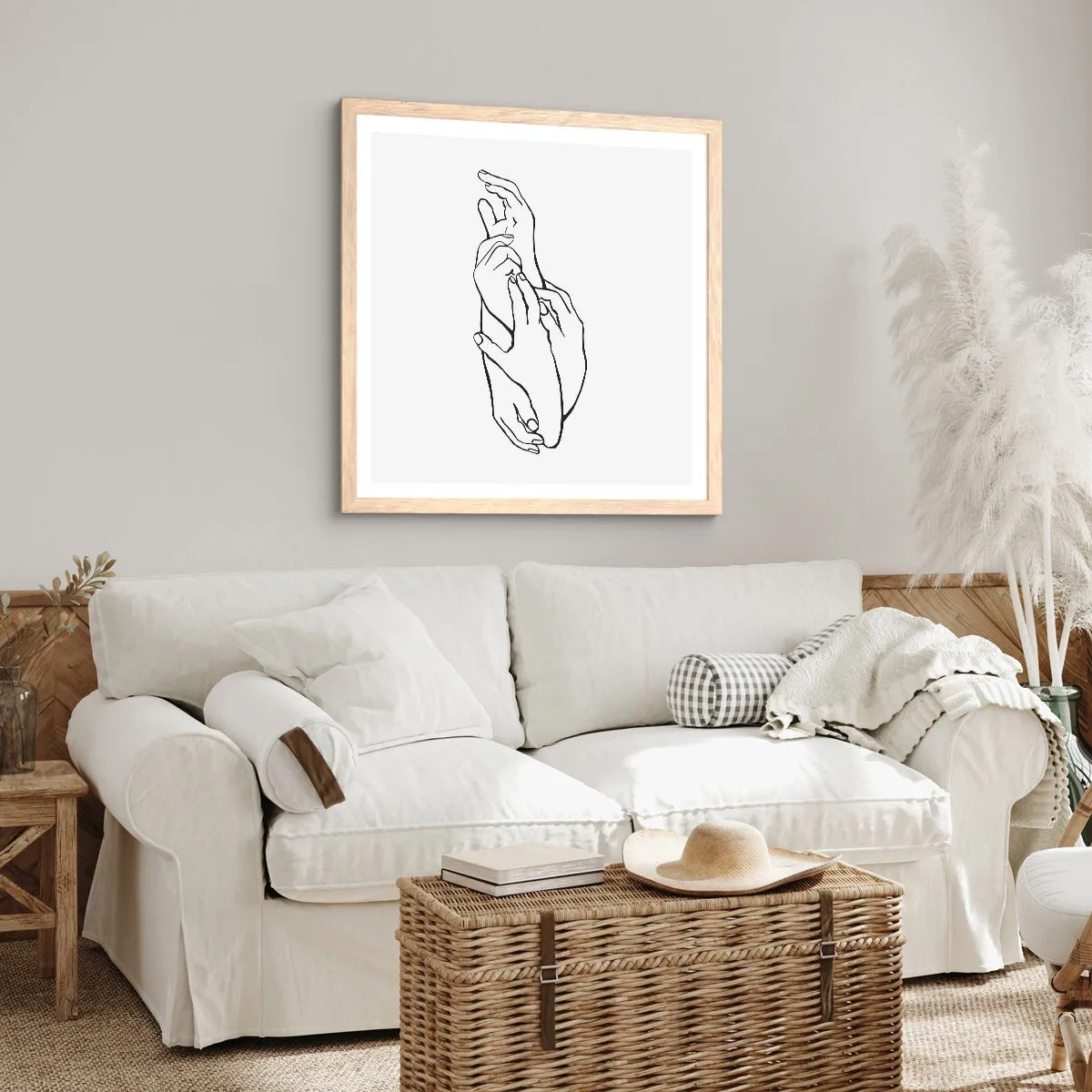 Plakat i ramme af lyst egetræ - God berøring - 60x60 cm