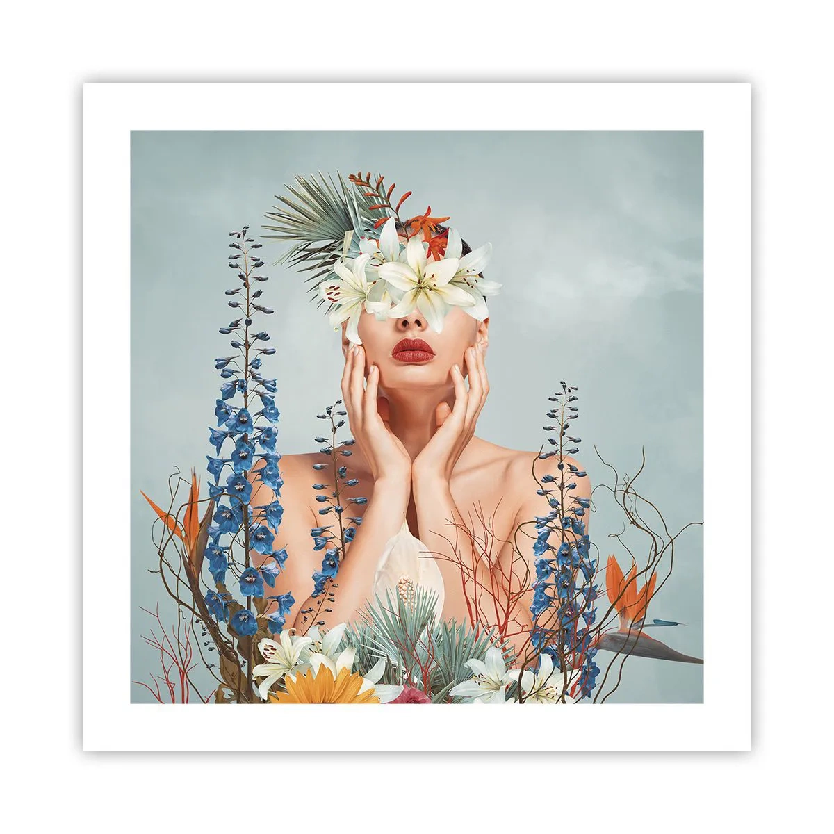 Plakat - Kvinde blomst - 50x50 cm