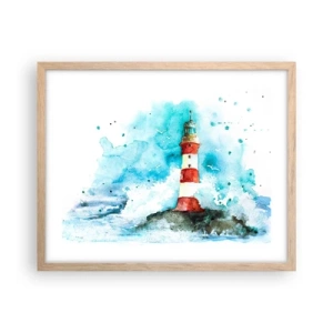 Plakat i ramme af lyst egetræ - Elementernes enhed - 50x40 cm