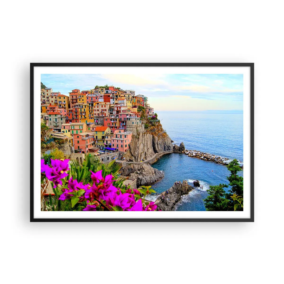 Plakat i sort ramme - En grinende by - 100x70 cm