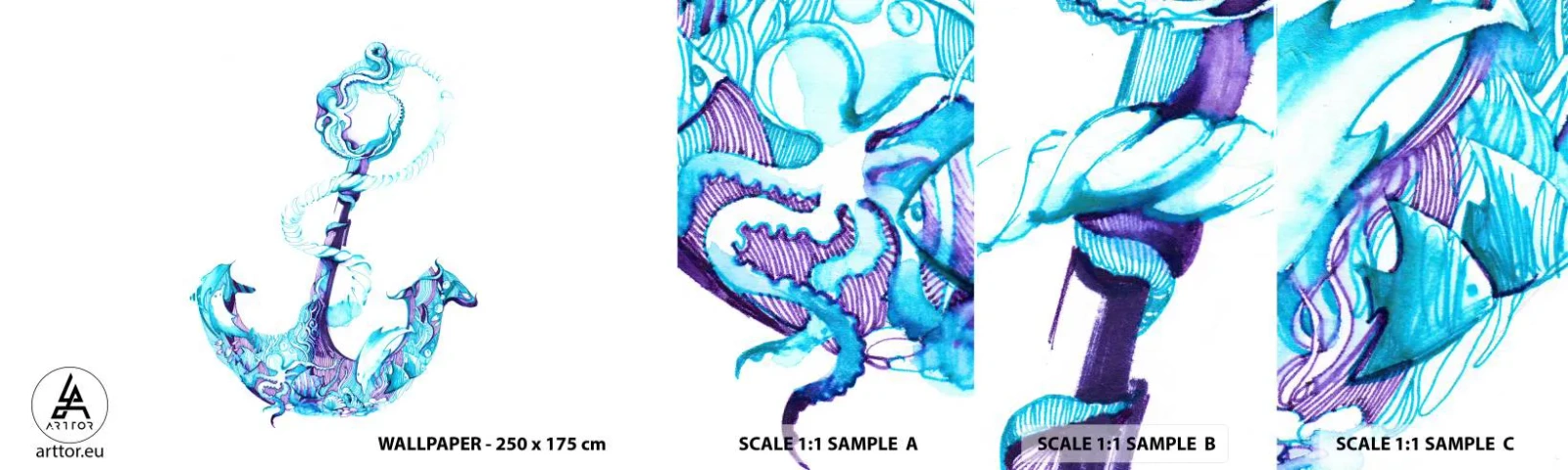 Prøve Fototapet Selvklæbende Deluxe Sticker - Forvalter af havets hemmeligheder - Abstraktion, Anker, Hav - 100x30 cm