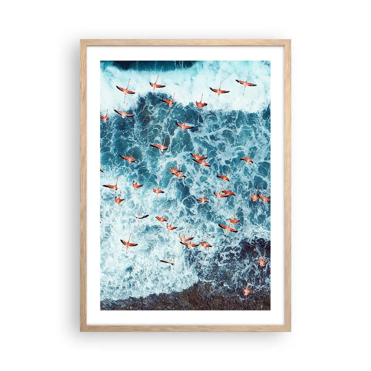 Plakat i ramme af lyst egetræ - Parade ved havet - 50x70 cm