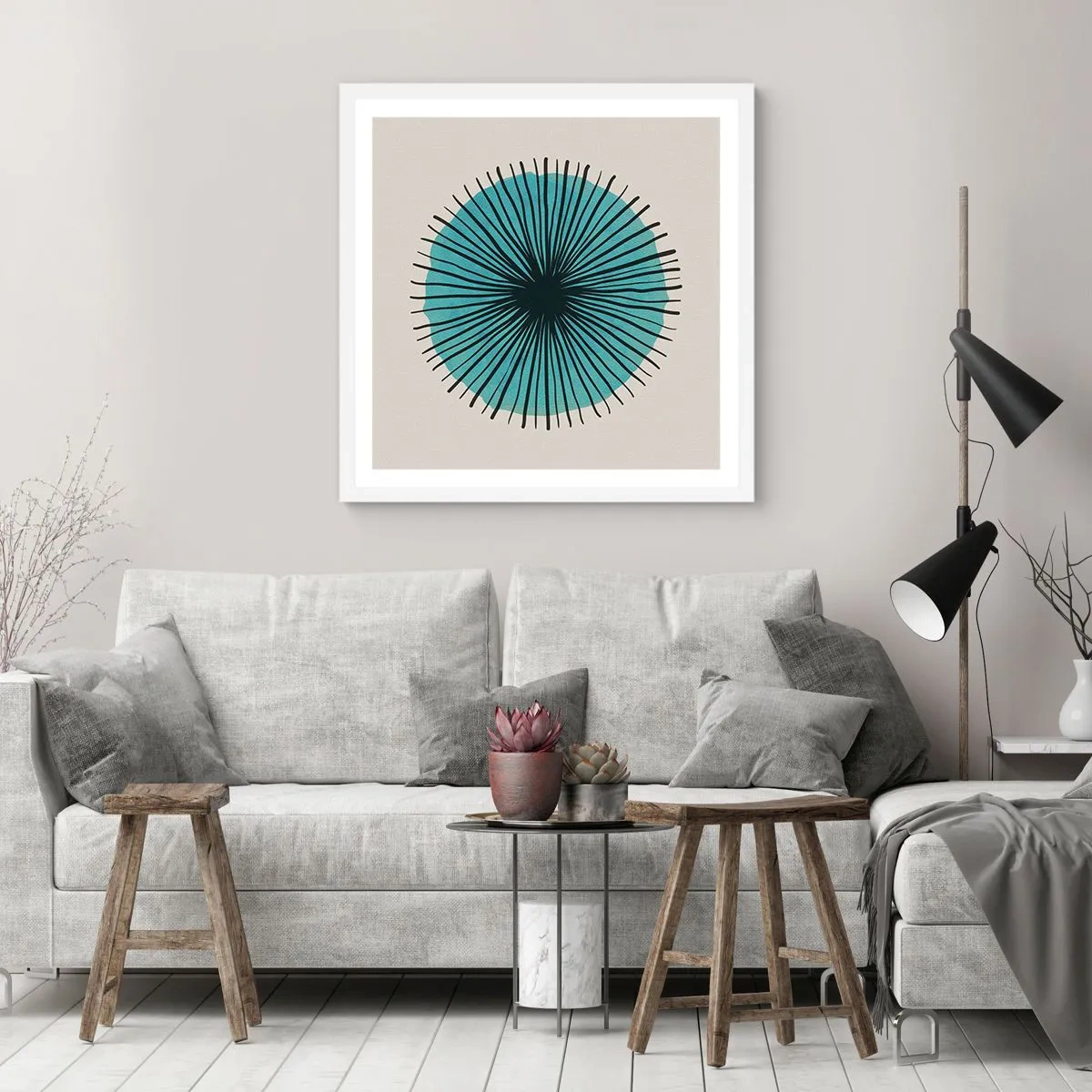 Plakat i hvid ramme - Strålende på blå - 40x40 cm