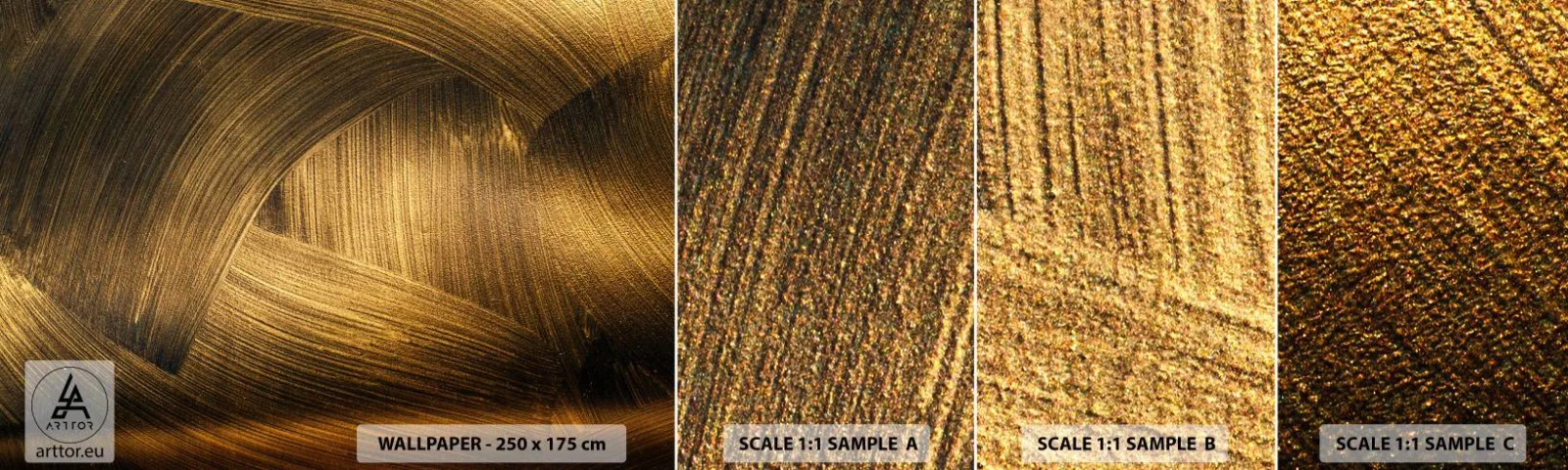 Prøve Fototapet Selvklæbende Deluxe Sticker - I den gyldne labyrint - Abstraktion, Stykke, Guld - 100x30 cm