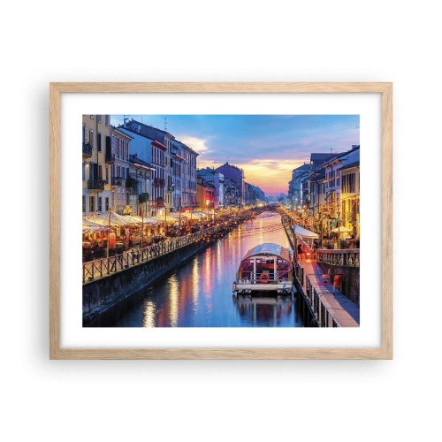 Plakat i ramme af lyst egetræ - En aften med lys og sjov - 50x40 cm