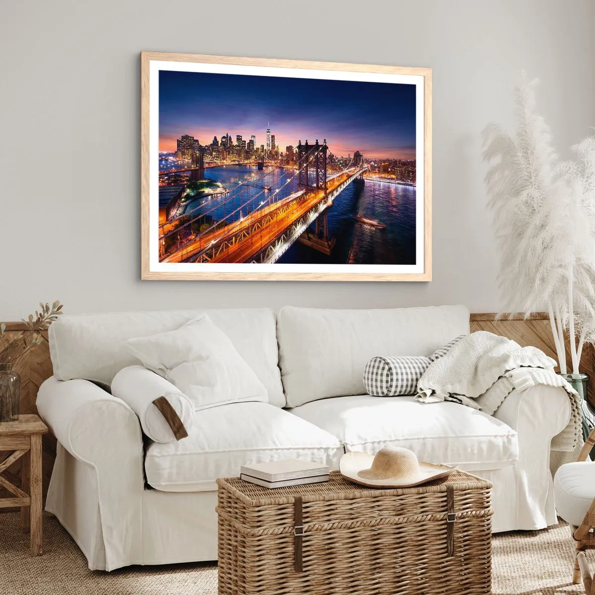 Plakat i ramme af lyst egetræ - En lysende bro til hjertet af byen - 70x50 cm