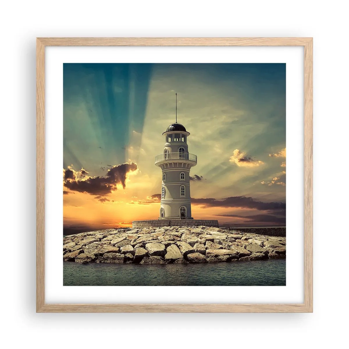 Plakat i ramme af lyst egetræ - Lys - Godhed - Skønhed - 50x50 cm