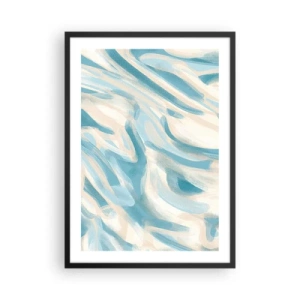 Plakat i sort ramme - Abstrakte bølger i blå og beige nuancer - 50x70cm - Forårsbriser - Moderne vægdekoration til stue og soveværelse ARTTOR