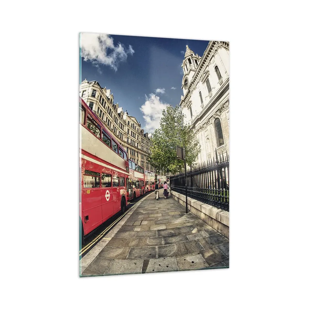Billede på glas - Gade i London i grå og rødt - 80x120 cm