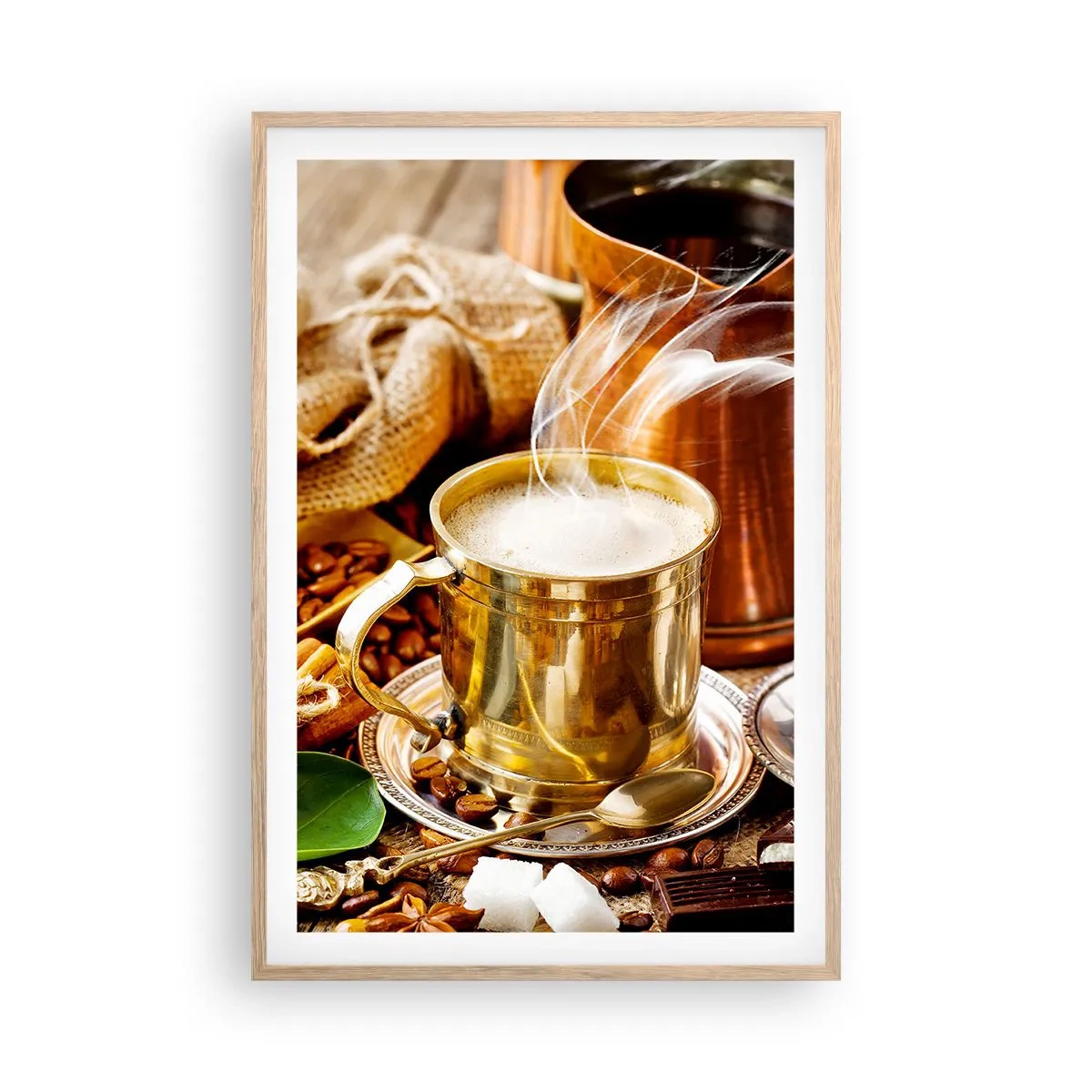 Plakat i ramme af lyst egetræ - Hav en dejlig dag! - 61x91 cm