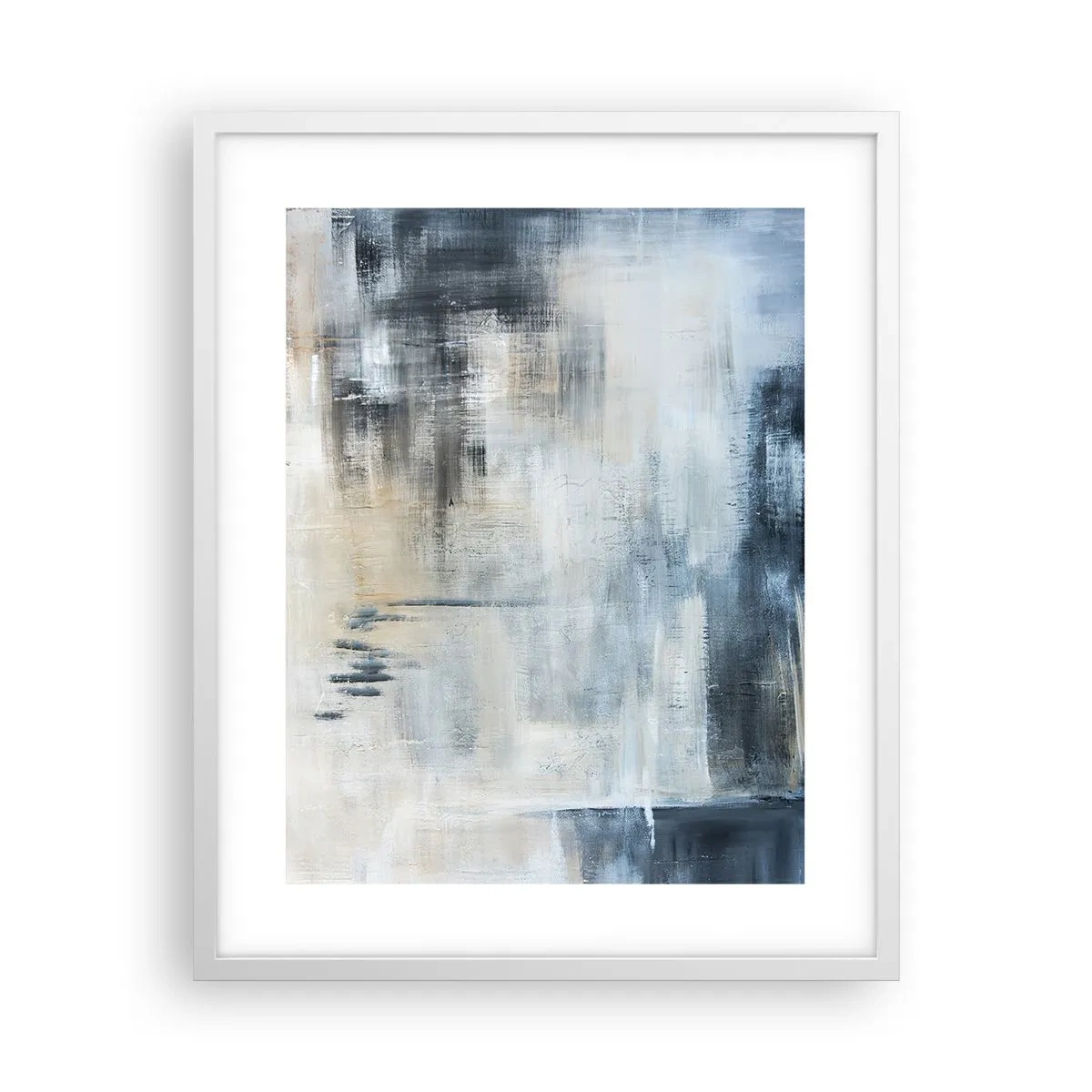 Plakat i hvid ramme - Bag et slør af blåt - 40x50 cm