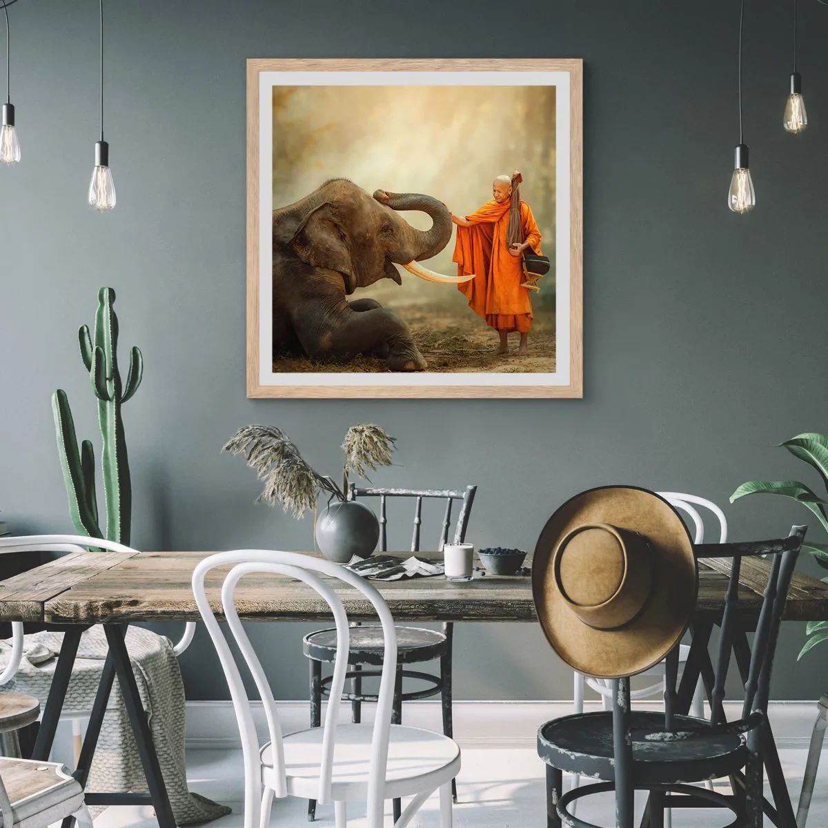 Plakat i ramme af lyst egetræ - Møde på ferien - 60x60 cm