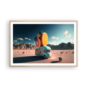 Plakat i ramme af lyst egetræ - En smag af ferie - 91x61 cm