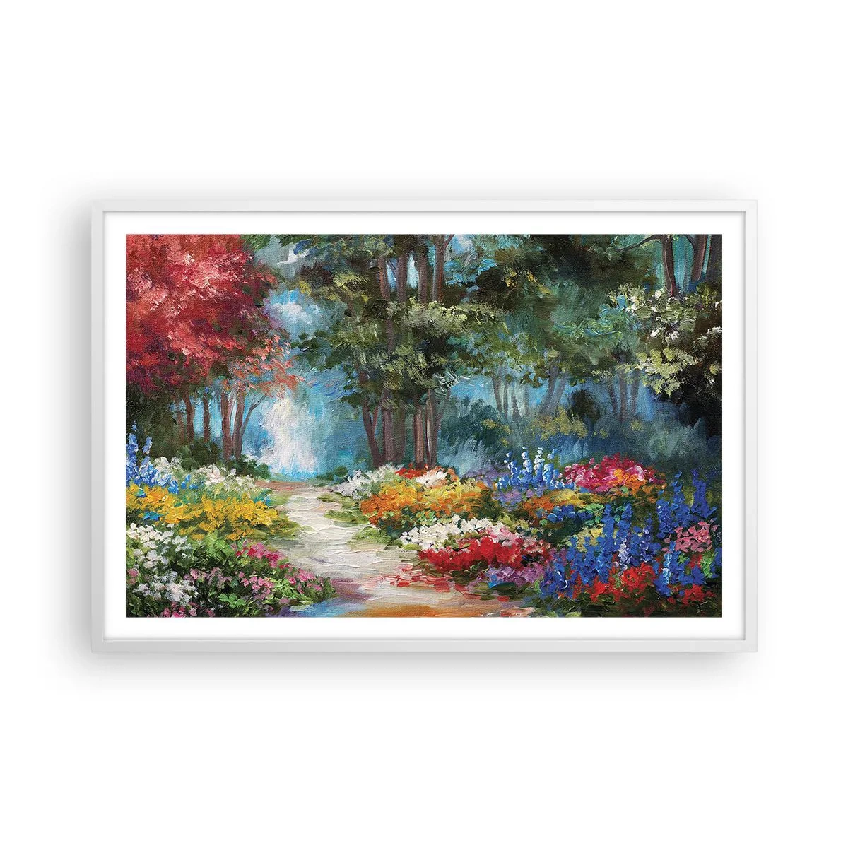 Plakat i hvid ramme - Skovhave, blomsterskov - 91x61 cm