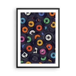 Plakat i sort ramme - En samling af farverige vinylplader - 50x70cm - Farver fra klassikerne - Moderne vægdekoration til stue og soveværelse ARTTOR