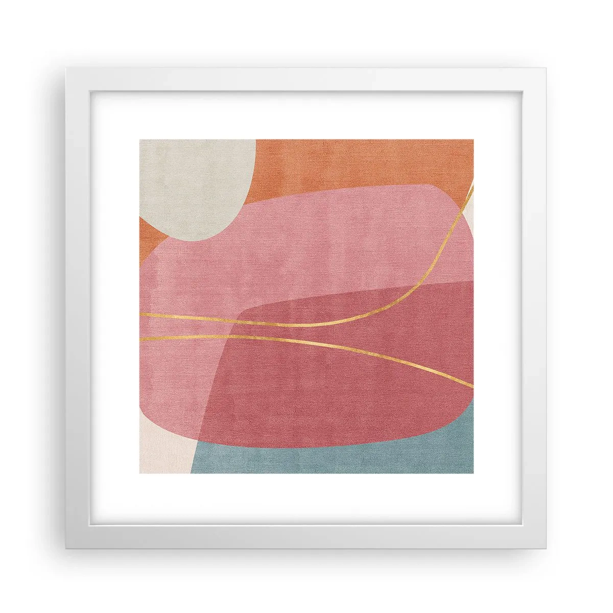 Plakat i hvid ramme - Pastelkomposition med guldtråd - 30x30 cm