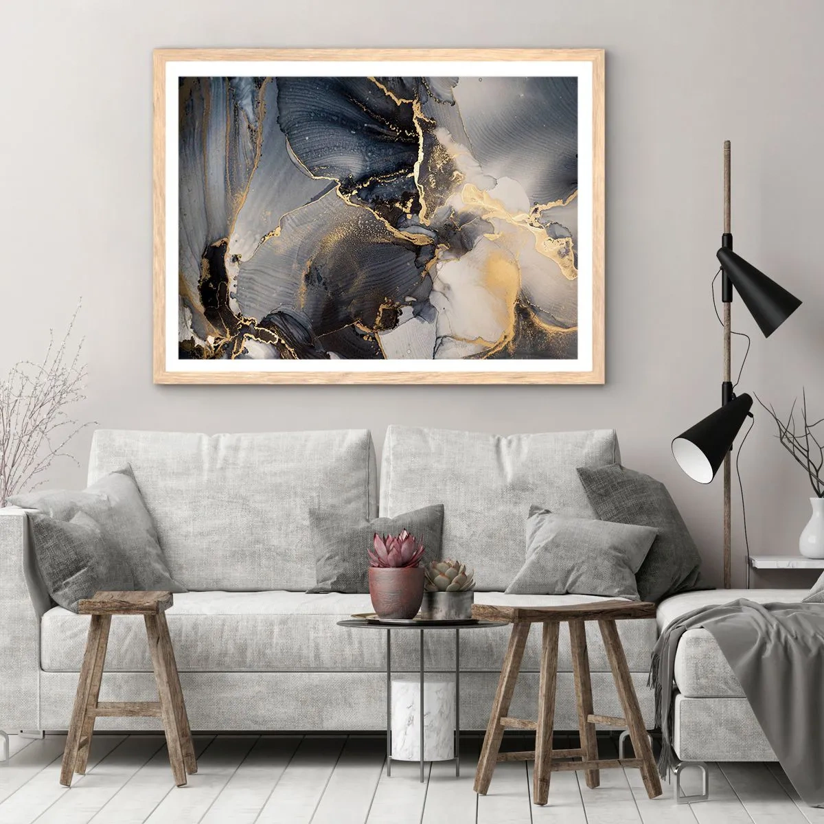 Plakat i ramme af lyst egetræ - Livet af sten - 100x70 cm