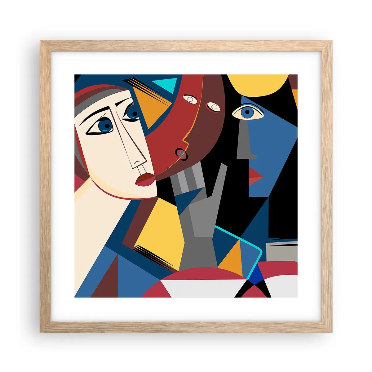 Plakat i ramme af lyst egetræ - Kubistisk samtale - 40x40 cm