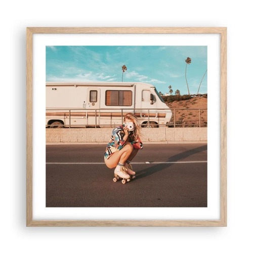 Plakat i ramme af lyst egetræ - Smil, tak! - 50x50 cm