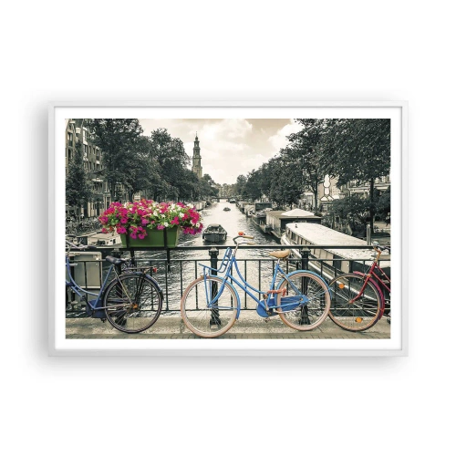Plakat i hvid ramme - Farverne i Amsterdams gader - 100x70 cm