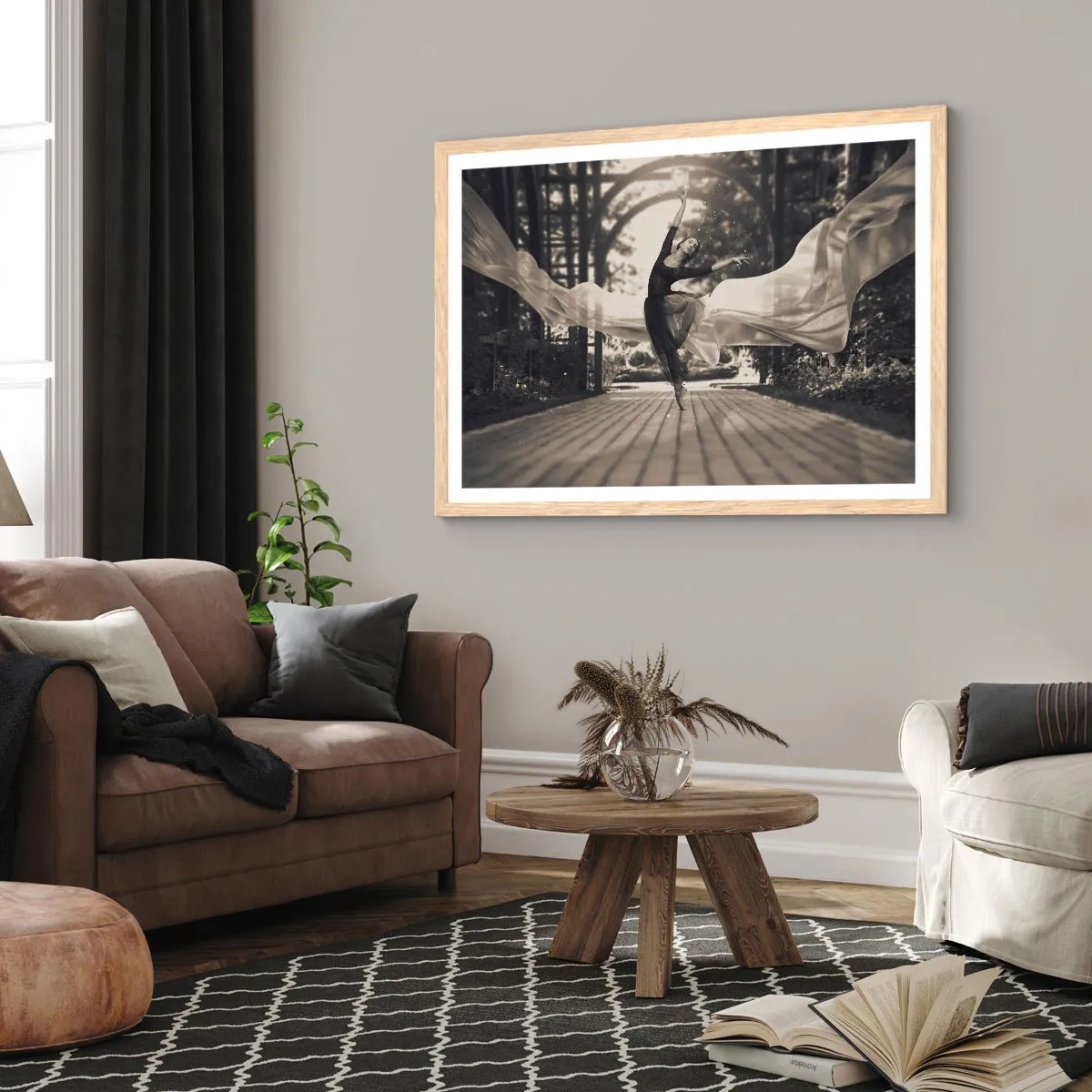 Plakat i ramme af lyst egetræ - Dans i haven - 40x30 cm