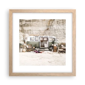 Plakat i ramme af lyst egetræ - Tid til at starte rejsen - 30x30 cm