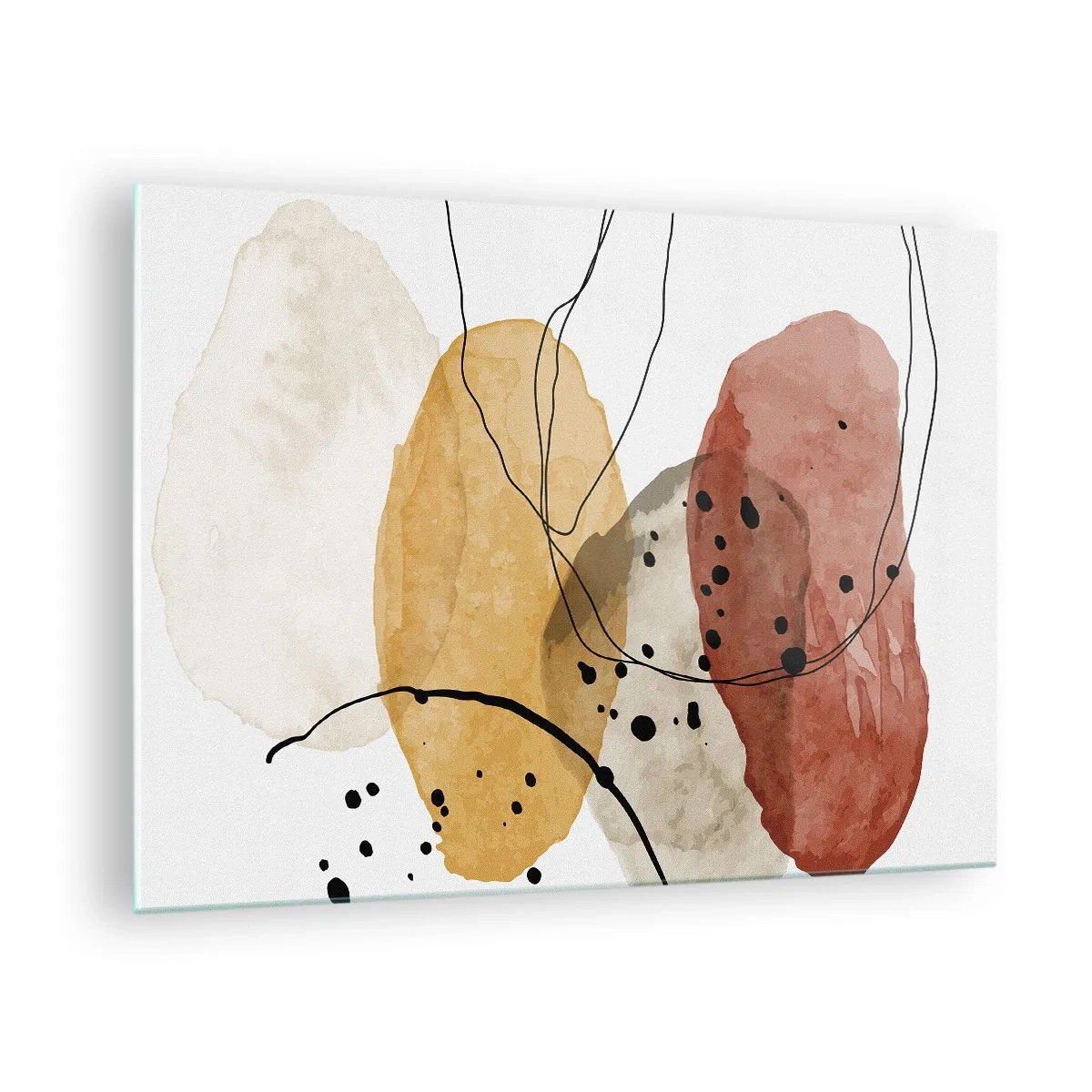 Billede på glas - Abstrakte jordfarvede pletter med tynde linjer - 70x50cm - Som lys, klar luft - Moderne vægdekoration til stue og soveværelse ARTTOR