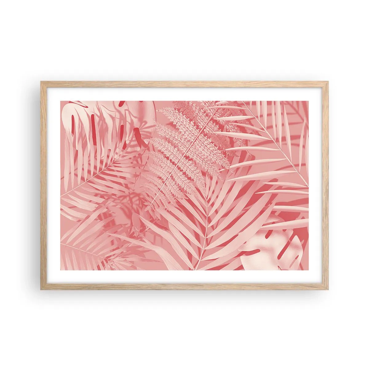Plakat i ramme af lyst egetræ - Lyserødt koncept - 70x50 cm