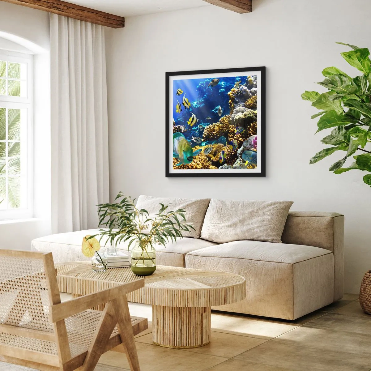 Plakat i sort ramme - Tung trafik på feriestien - 40x40 cm