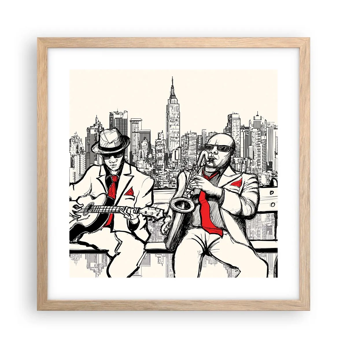 Plakat i ramme af lyst egetræ - New York improvisation - 40x40 cm