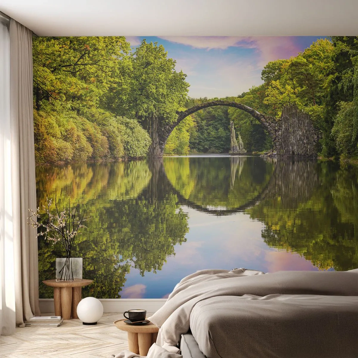 Fototapet Premium Sand - På mødet mellem to verdener - Landskab, flod, Bro - 100x70 cm