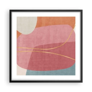 Plakat i sort ramme - Pastelkomposition med guldtråd - 50x50 cm