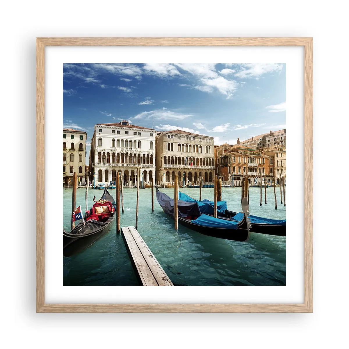 Plakat i ramme af lyst egetræ - Paladser i blåt - 50x50 cm