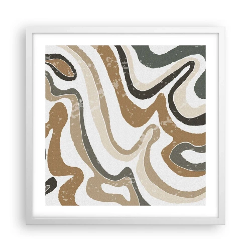 Plakat i hvid ramme - Slyngninger af jordfarver - 50x50 cm