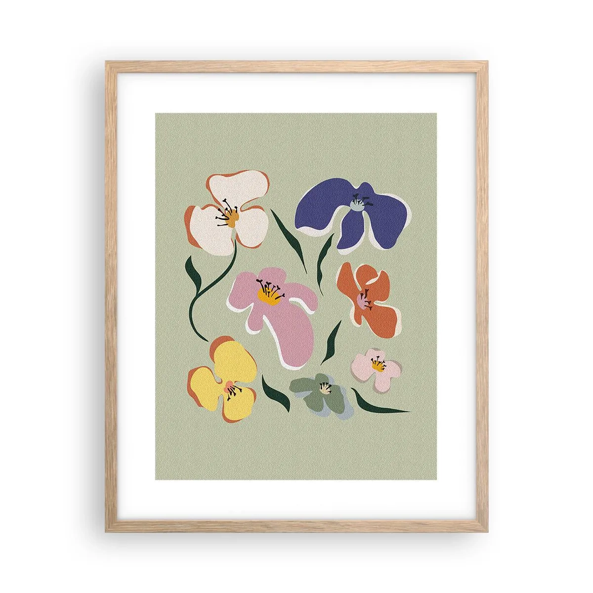 Plakat i ramme af lyst egetræ - Stedmoderblomster med et twist - 40x50 cm