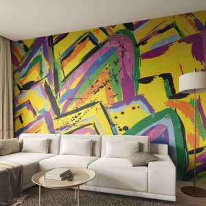 Fototapet Standard Eco - En abstrakt komposition af geometriske former i levende farver. - 100x70cm - Han råber af glæde - Moderne vægdekoration til stue og soveværelse ARTTOR