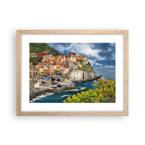 Plakat i ramme af lyst egetræ - En klynge klæber sig til klipperne - 40x30 cm