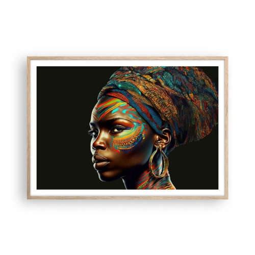 Plakat i ramme af lyst egetræ - Afrikansk dronning - 100x70 cm