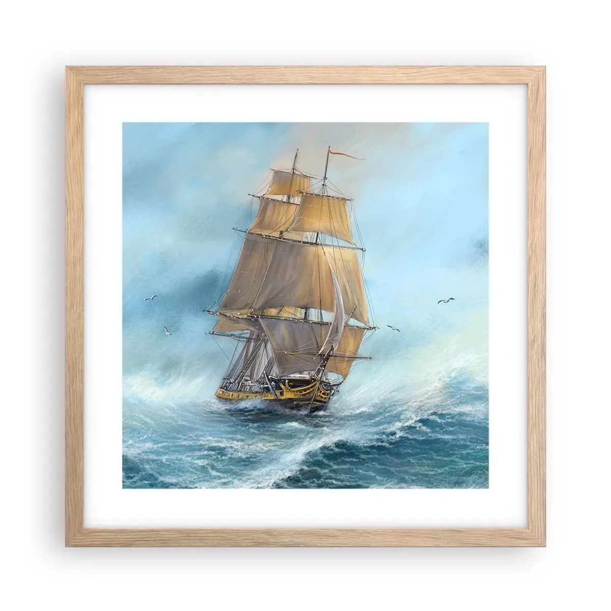 Plakat i ramme af lyst egetræ - Bølgende gennem bølgerne - 40x40 cm